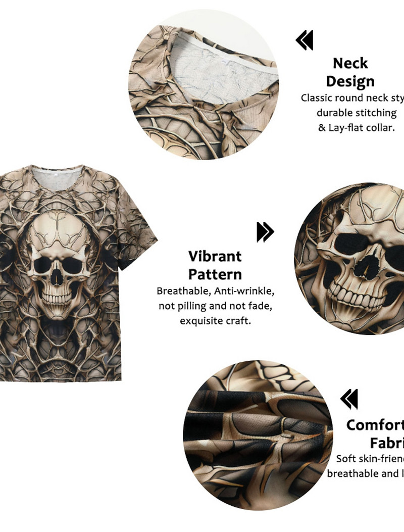 Vintage majica kratkih rukava za muškarce Horror Undead Spider Skull Pattern 3D Printed Oversize T-shirt kratkih rukava Modna muška odjeća