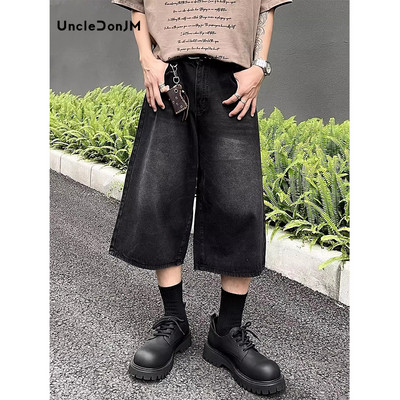 Hip Hop Black Jorts Street Wear Baggy Jeans Lühikesed püksid Meeste Suured laiad säärte Denim Põlvpüksid Suurus S-XXL