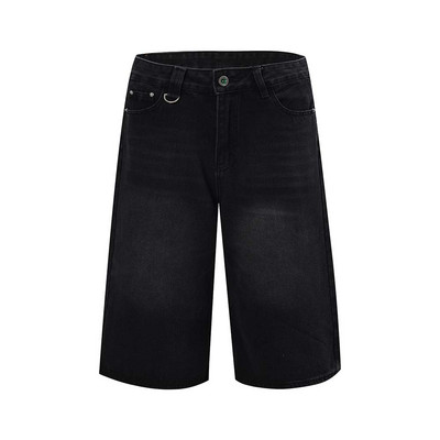 Hip Hop Black Jorts Street Wear Baggy Jeans Lühikesed püksid Meeste Suured laiad säärte Denim Põlvpüksid Suurus S-XXL