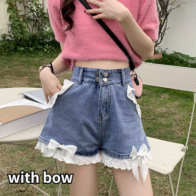Bow džinsu šorti Sieviešu Meiteņu S-5XL Populāras mežģīnes vasarā, estētiski, korejiešu stilā ar augstu vidukli, brīvi, burvīgi