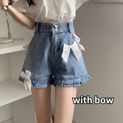 Bow džinsu šorti Sieviešu Meiteņu S-5XL Populāras mežģīnes vasarā, estētiski, korejiešu stilā ar augstu vidukli, brīvi, burvīgi