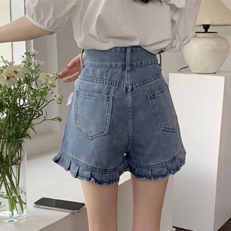 Bow džinsu šorti Sieviešu Meiteņu S-5XL Populāras mežģīnes vasarā, estētiski, korejiešu stilā ar augstu vidukli, brīvi, burvīgi