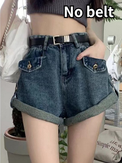 Γυναικείο σορτς τζιν S-5XL ρετρό ψηλόμεσο μοντέρνο κομψό κορεάτικο στυλ Απλές τσέπες Hotsweet χαλαρό καλοκαίρι