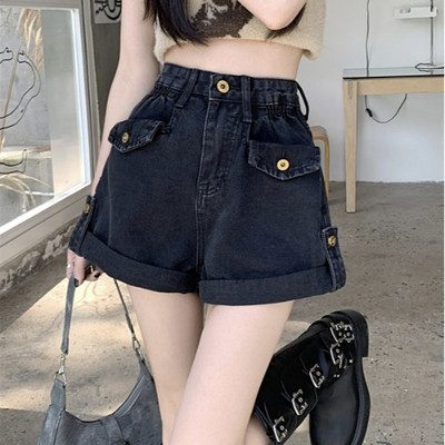 Modes krokotās džinsa šorti sievietēm ar augstu vidukli ar platu A līniju šorti, 2024. gada vasaras ikdienas bikses, sieviešu ielas apģērbs