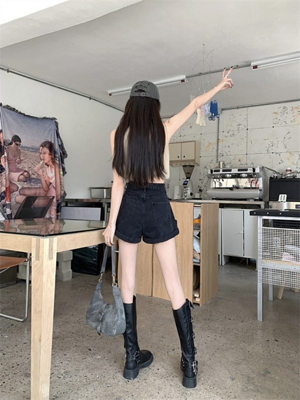Modes krokotās džinsa šorti sievietēm ar augstu vidukli ar platu A līniju šorti, 2024. gada vasaras ikdienas bikses, sieviešu ielas apģērbs