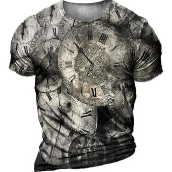 Винтидж тениска с компас Мъжка тениска с 3d печат Навигационен компас Мъжка тениска с кръгло деколте с къс ръкав Големи горнища Тениска Homme 6xl Camiseta