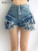 TWOTWINSTYLE Denim Patchwork Raw Hem kratke hlače za žene visokog struka Patchwork džep Jednobojne ljetne kratke hlače Ženska moda Novo