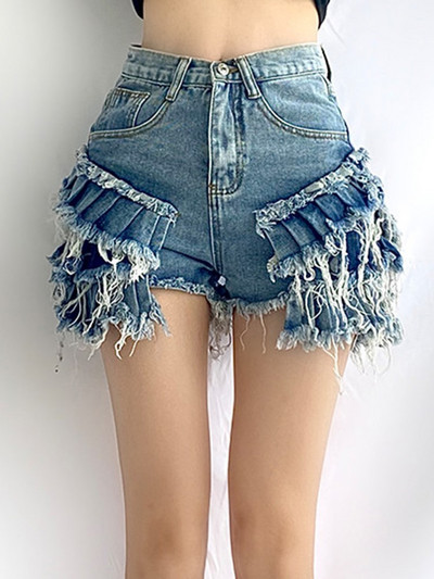 TWOTWINSTYLE Denim Patchwork Raw Hem kratke hlače za žene visokog struka Patchwork džep Jednobojne ljetne kratke hlače Ženska moda Novo