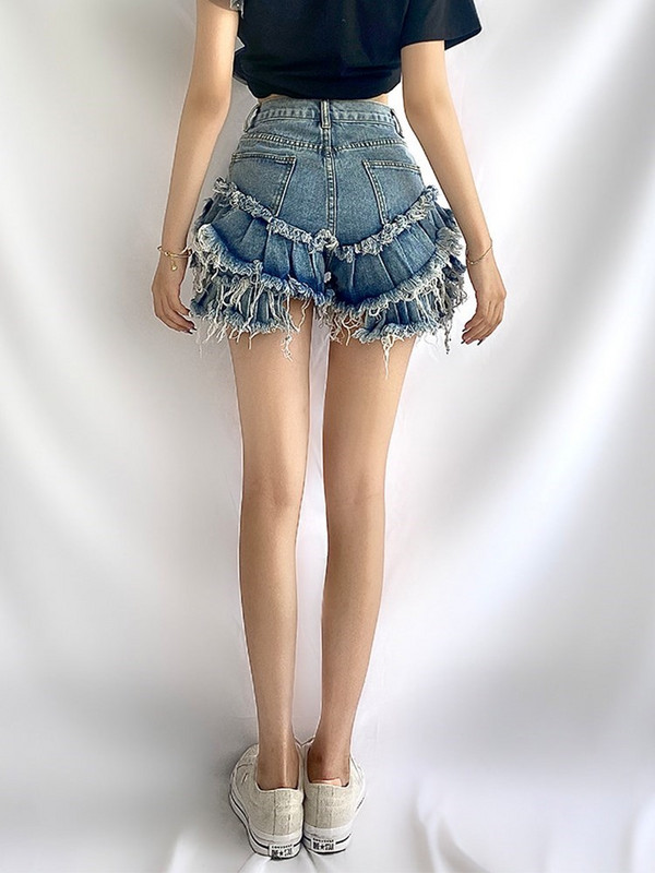 TWOTWINSTYLE Denim Patchwork Raw Hem kratke hlače za žene visokog struka Patchwork džep Jednobojne ljetne kratke hlače Ženska moda Novo