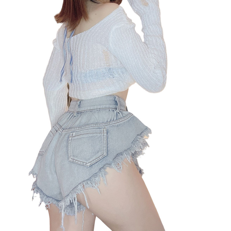 Sinised Naiste Seksikad Kõrge Vöökohaga Seelikud Denimpüksid Hole Tutt Teksad Suvi Uus 2022 S-XXL