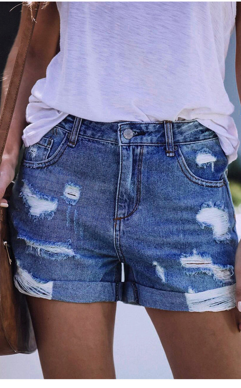 2022. gada vasara, jauni, vidukļa vidus, saplēsti, krokaini džinsa šorti sievietēm Modes ikdienas, augstas izstiepšanas taisni džinsi šorti S-2XL Drop Ship