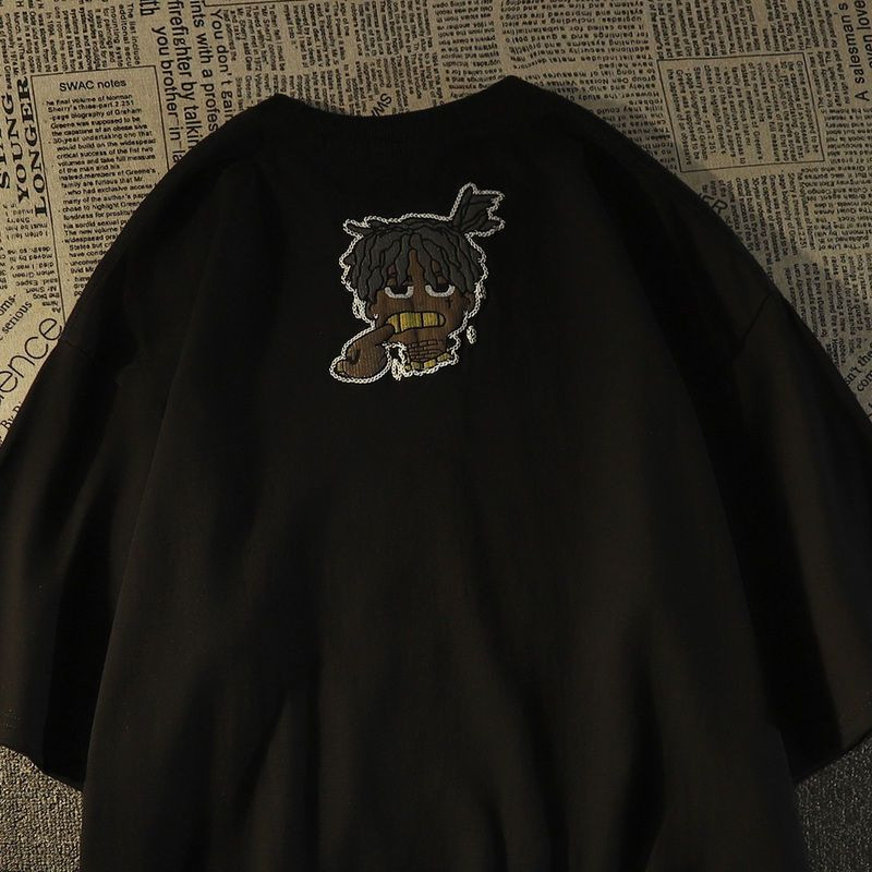 Amerikāņu hiphopa modes zīmola Portrets T-krekls ar īsām piedurknēm vīriešiem Vasaras brīvs, daudzpusīgs High Street retro tops ar puspiedurknēm