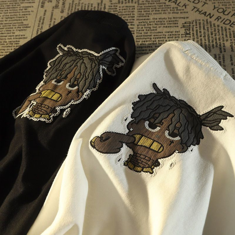 Amerikāņu hiphopa modes zīmola Portrets T-krekls ar īsām piedurknēm vīriešiem Vasaras brīvs, daudzpusīgs High Street retro tops ar puspiedurknēm