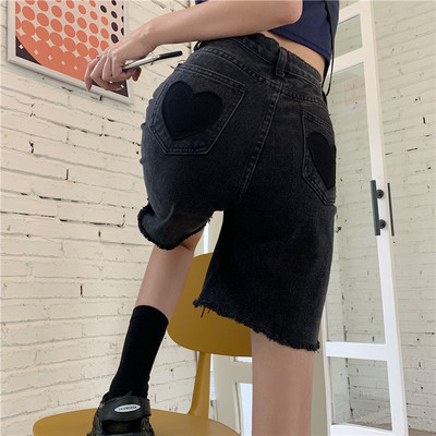 Naiste teksapüksid Retro disainiga südamega saledad Harajuku teismelised Hipster S-5XL Kuumad tüdrukud kõrge vöökohaga naised Populaarsed noored