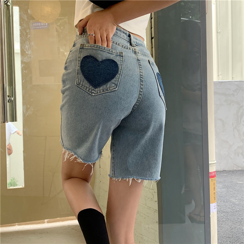 Naiste teksapüksid Retro disainiga südamega saledad Harajuku teismelised Hipster S-5XL Kuumad tüdrukud kõrge vöökohaga naised Populaarsed noored