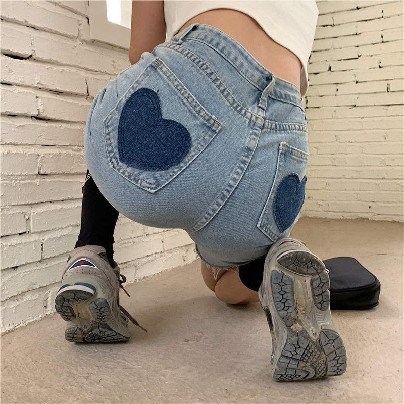 Naiste teksapüksid Retro disainiga südamega saledad Harajuku teismelised Hipster S-5XL Kuumad tüdrukud kõrge vöökohaga naised Populaarsed noored