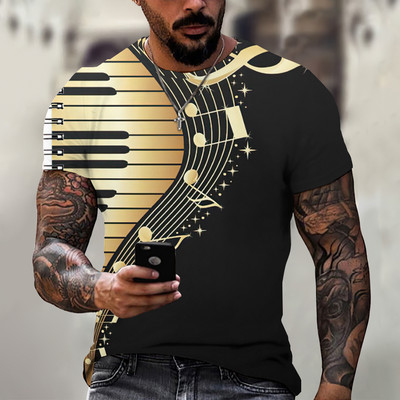 Modna prevelika muška majica s glazbom 3d majica s kratkim rukavima Crno-bijela ulična odjeća Ležerna odjeća kratkih rukava Ljetna muška odjeća Top majice za zabave