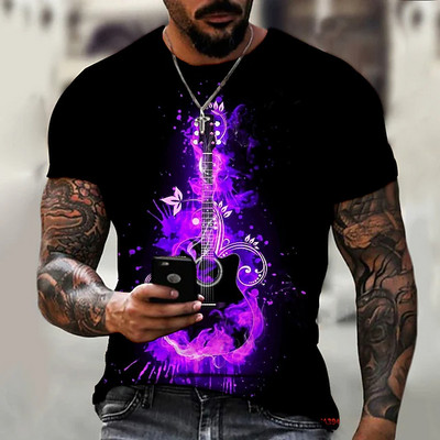 Modna prevelika muška majica s glazbom 3d majica s kratkim rukavima Crno-bijela ulična odjeća Ležerna odjeća kratkih rukava Ljetna muška odjeća Top majice za zabave