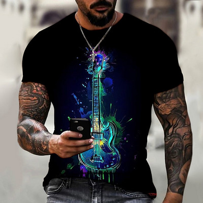 Modna prevelika muška majica s glazbom 3d majica s kratkim rukavima Crno-bijela ulična odjeća Ležerna odjeća kratkih rukava Ljetna muška odjeća Top majice za zabave