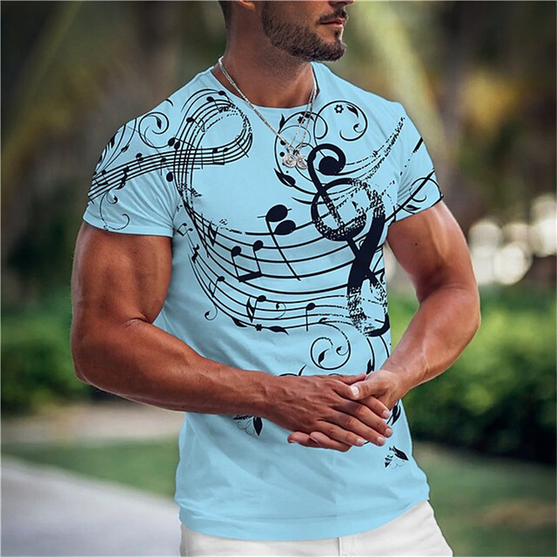 Modna prevelika muška majica s glazbom 3d majica s kratkim rukavima Crno-bijela ulična odjeća Ležerna odjeća kratkih rukava Ljetna muška odjeća Top majice za zabave