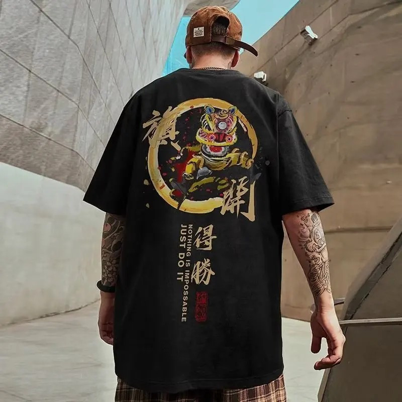 Férfi pamut rövid ujjú póló nyári túlméretes bő és légáteresztő grafikus edzőtermi Wild Streetwear Y2k Harajuku Goth ruhák