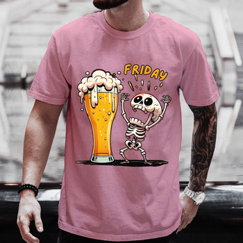 Мъжка тениска Горнища с къс ръкав Skeleton Enjoying FRIDAY Tees Мъжка тениска Черни тениски Finally Friday for Beer Lovers Мъжки дрехи