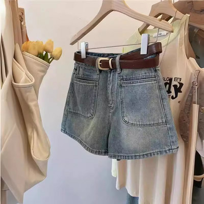 Klasiskas, īsas sieviešu kabatas, kas brauc uz darbu, džinsu audums Harajuku, brīvs, elegants vasaras plāns korejiešu S-5XL vienkāršs High Street birojs jauneklīgs