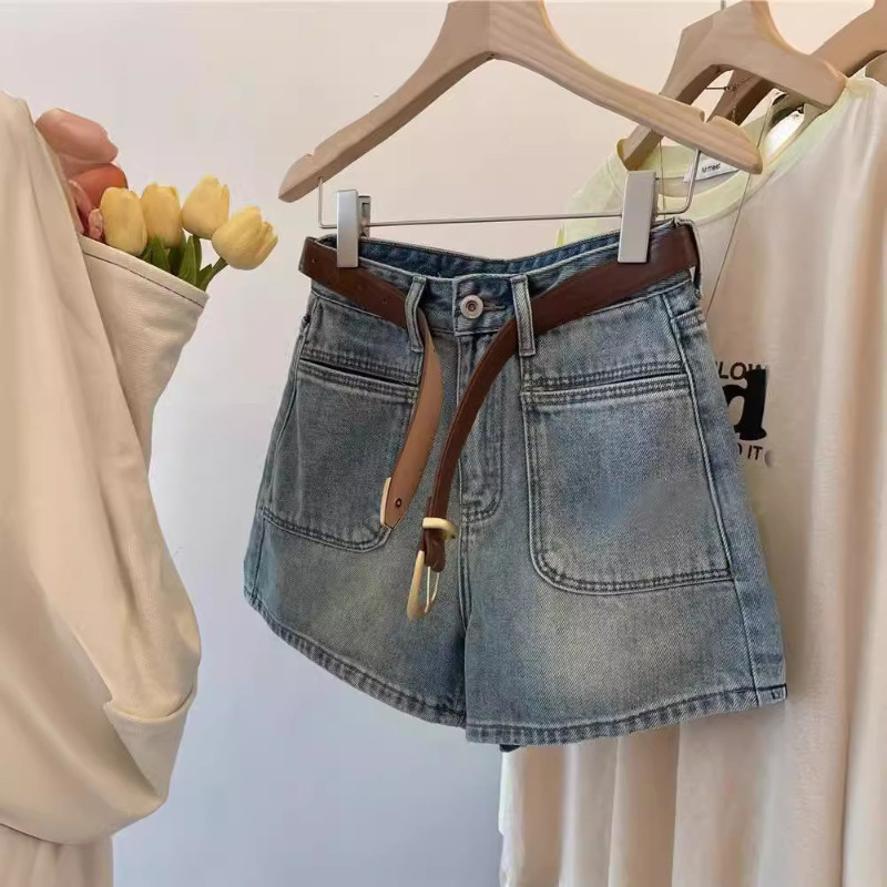 Klasiskas, īsas sieviešu kabatas, kas brauc uz darbu, džinsu audums Harajuku, brīvs, elegants vasaras plāns korejiešu S-5XL vienkāršs High Street birojs jauneklīgs