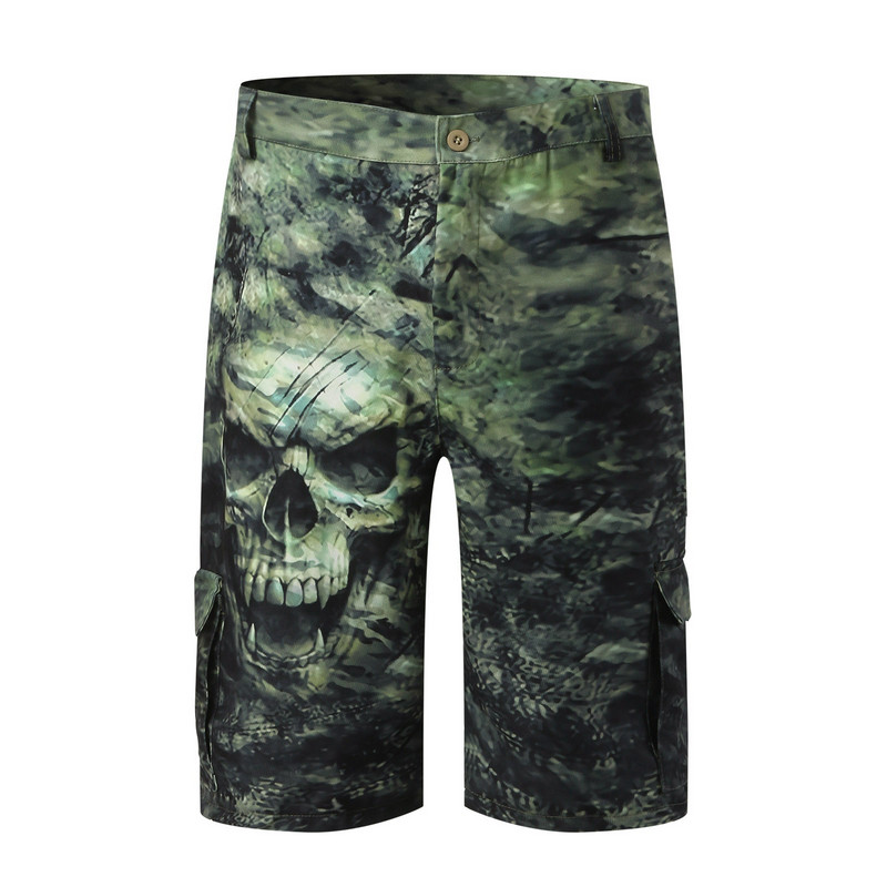 Vintage vīriešu kravas šorti 2023. gada jauni vīriešu vasaras brīvdienu šorti Modes galvaskausa apdrukas izšūšanas kabatas, brīvas īsās bikses, ielas apģērbs