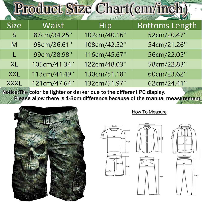 Vintage vīriešu kravas šorti 2023. gada jauni vīriešu vasaras brīvdienu šorti Modes galvaskausa apdrukas izšūšanas kabatas, brīvas īsās bikses, ielas apģērbs