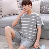 S-XL nyári pamut hálóruha úriembereknek Elegáns hálóruha Csíkos férfi pizsama Trendi Homsuits szabadidős nappali ruházat férfiaknak