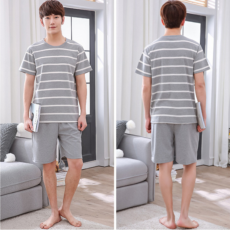 S-XL nyári pamut hálóruha úriembereknek Elegáns hálóruha Csíkos férfi pizsama Trendi Homsuits szabadidős nappali ruházat férfiaknak