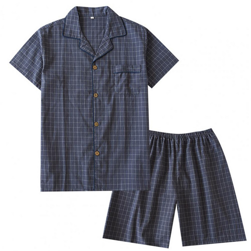 1 szett pizsama szett Puha, rövid ujjú, hétköznapi vékony, kényelmes alvóruha Pamut rácsminta Férfi otthoni ruha hétköznapi ruházat