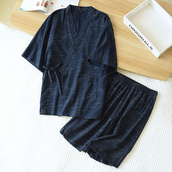 2024 Нови летни мъжки пижами от 100% памук Японски пижами с кимоно Комплект нощници от 2 части Обикновено спално облекло Костюм Pijama Loungewear