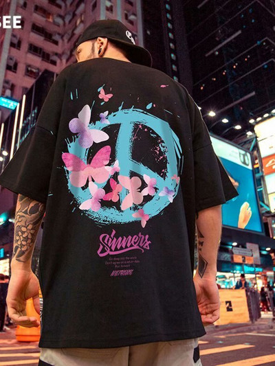 Vasaras jauns brīvs T-krekls ar īsām piedurknēm vīriešu modes brīva apdruka, liela 8XL hiphopa pāra apģērbs ar puspiedurknēm kokvilnas tops