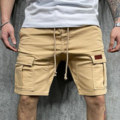 Egyszínű teherhordók Férfi Alkalmi rövidnadrágok Nyári Több zsebek Kocogó Rövidnadrágok Férfi Húzózsinóros térdig érő rövidnadrágok rövid homme