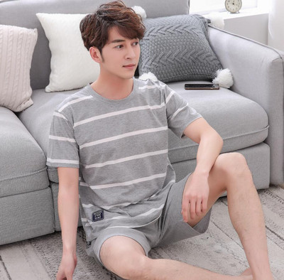 Medvilninis vasarinis plonas vyriškas pižamų rinkinys plius dydis trumpam miegui kelnaitės miegui skirtas kostiumas vyriškas namų kostiumas namų apranga Laisvalaikio pižamos