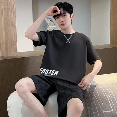 Medvilninis vasarinis plonas vyriškas pižamų rinkinys plius dydis trumpam miegui kelnaitės miegui skirtas kostiumas vyriškas namų kostiumas namų apranga Laisvalaikio pižamos