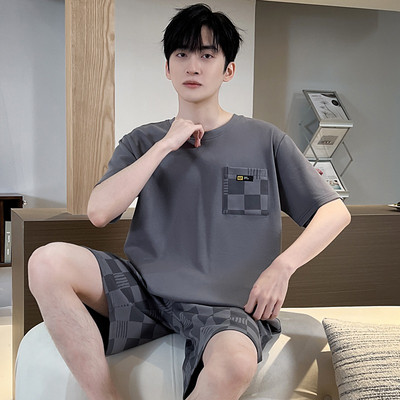 Medvilninis vasarinis plonas vyriškas pižamų rinkinys plius dydis trumpam miegui kelnaitės miegui skirtas kostiumas vyriškas namų kostiumas namų apranga Laisvalaikio pižamos