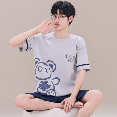 Medvilninis vasarinis plonas vyriškas pižamų rinkinys plius dydis trumpam miegui kelnaitės miegui skirtas kostiumas vyriškas namų kostiumas namų apranga Laisvalaikio pižamos