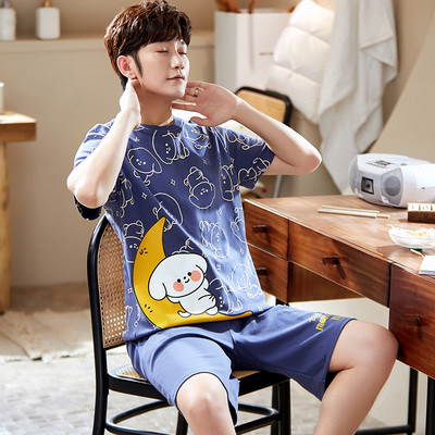 Medvilninis vasarinis plonas vyriškas pižamų rinkinys plius dydis trumpam miegui kelnaitės miegui skirtas kostiumas vyriškas namų kostiumas namų apranga Laisvalaikio pižamos