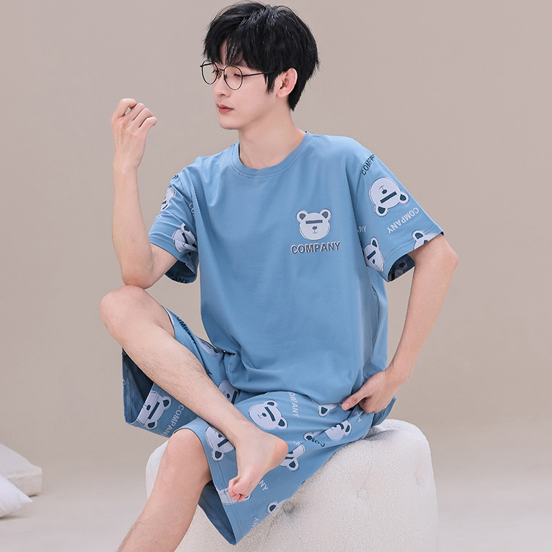 Medvilninis vasarinis plonas vyriškas pižamų rinkinys plius dydis trumpam miegui kelnaitės miegui skirtas kostiumas vyriškas namų kostiumas namų apranga Laisvalaikio pižamos