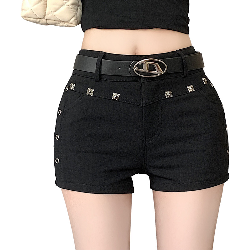 GUUZYUVIZ női fehér alacsony emelkedésű Hotgirl Rivet Jean rövidnadrág, Y2K 2000-es évek utcai ruházata, rugalmas, vékony farmer rövidnadrág női