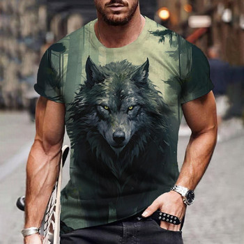 Wolf T-Shirt 3d Digital Animal Print Graphic camisa hombre Causal Tees Къси ръкави Удобен пуловер Горнища Мъжко облекло