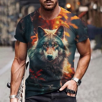 Wolf T-Shirt 3d Digital Animal Print Graphic camisa hombre Causal Tees Къси ръкави Удобен пуловер Горнища Мъжко облекло