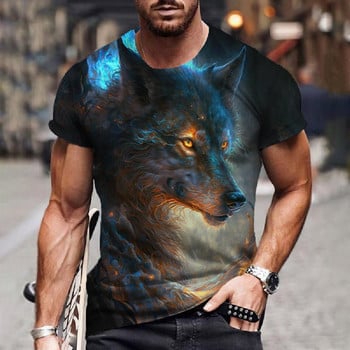 Wolf T-Shirt 3d Digital Animal Print Graphic camisa hombre Causal Tees Къси ръкави Удобен пуловер Горнища Мъжко облекло