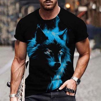 Wolf T-Shirt 3d Digital Animal Print Graphic camisa hombre Causal Tees Къси ръкави Удобен пуловер Горнища Мъжко облекло