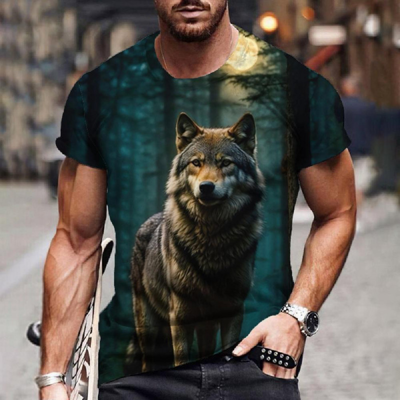 Vilka T-krekls 3D digitālā dzīvnieku apdruka Graphic camisa hombre Causal Tees Īsas piedurknes Ērts Pulovers Tops Vīriešu Apģērbs