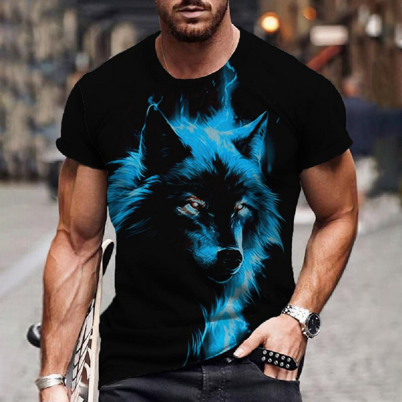 Vilka T-krekls 3D digitālā dzīvnieku apdruka Graphic camisa hombre Causal Tees Īsas piedurknes Ērts Pulovers Tops Vīriešu Apģērbs