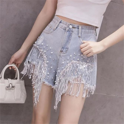 Ljetne poderane traperice, kratke femme ležerne donjice s dijamantnim kićankama visokog struka za žene, traper kratke hlače, ženska odjeća, moda